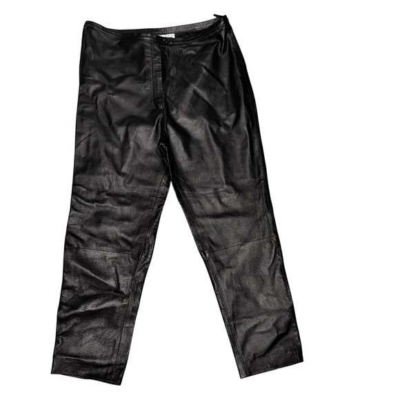Newport News Leather Pants Womens Black Straight Leg Casual Size 16 high waist - Picture 1 of 8